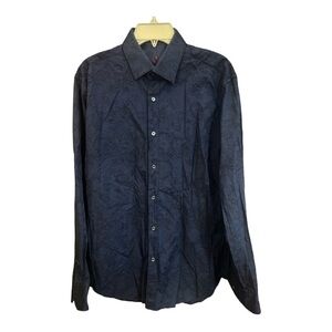 Bugatchi Shaped Fit Navy Blue Paisley Print Button Down Size Medium TY1
